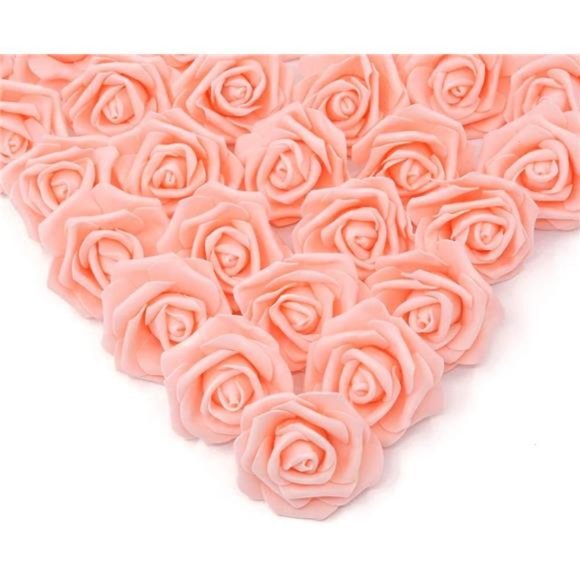 100 Pcs Artificial Rose Flower Heads Real Looking Blush Peach Foam Fake Roses - Picture 1 of 6